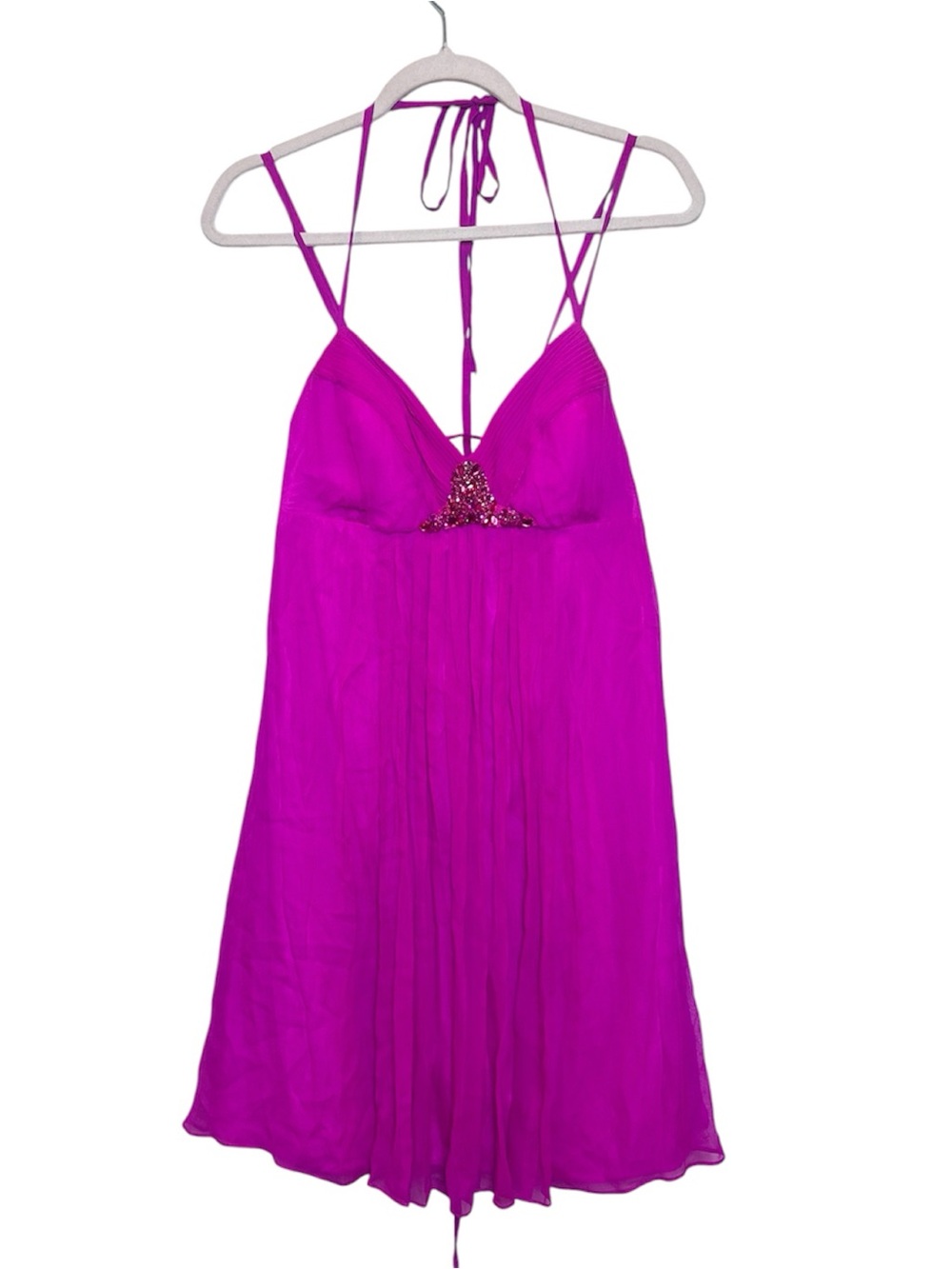 Oleg Cassini Bright Fuchsia Y2K Silk Dress
